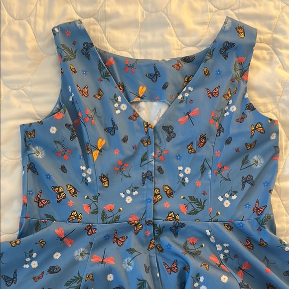 Collectif Blue Butterfly Print Women’s Swing Sundress - Picture 6 of 7